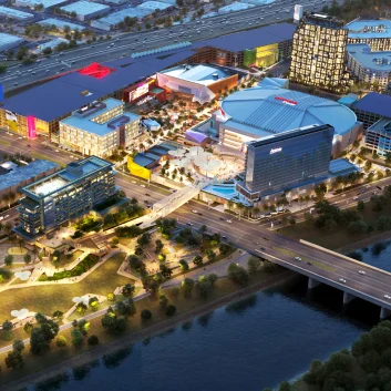 Aerial view of the OCVIBE district at night